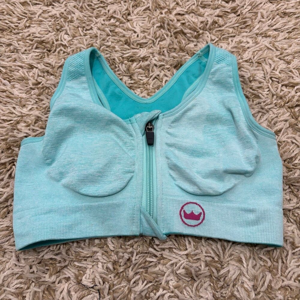 SHEFIT Womens Perfect Lounge Bra Front Zip Mint Marble Size XS
